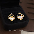 Gold Mountain Landscape Shell Flower Frame Stud Earrings view 1