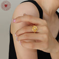 Gold Rose Flower Open Ring Clear Center Stone Size 6 view 4