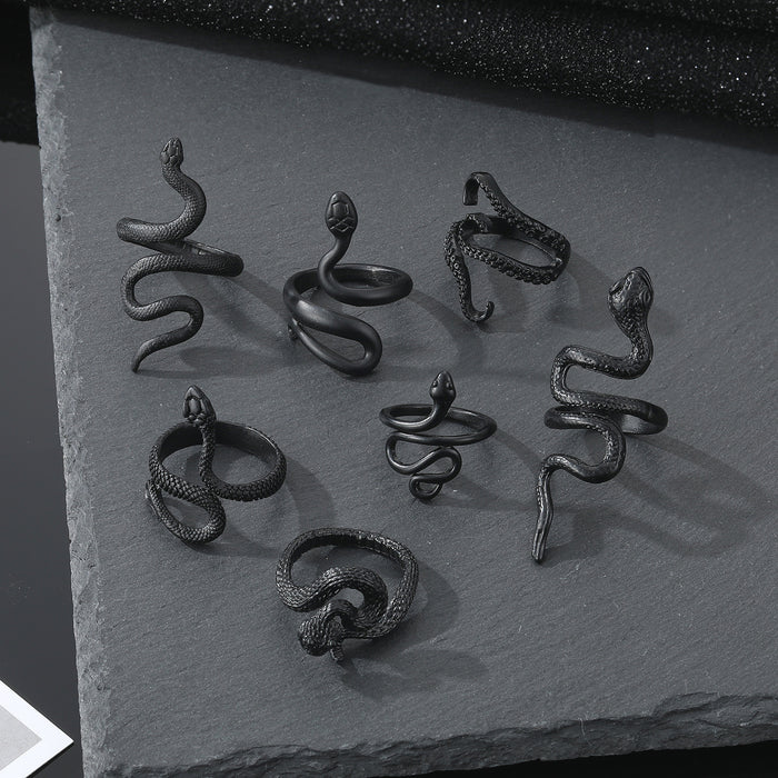 Black Tone Sculpted Snake Adjustable Rings in Eight Designs