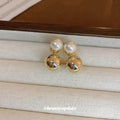 Gold Tone Ball and Pearl Double Sided Stud Earrings view 1