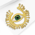 Gold Tone Green Eye Brooch with Crystal Lash Details view 3