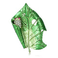 Green Enamel Leaf Brooch With Polished Metal And Sculpted Decorative Details view 1