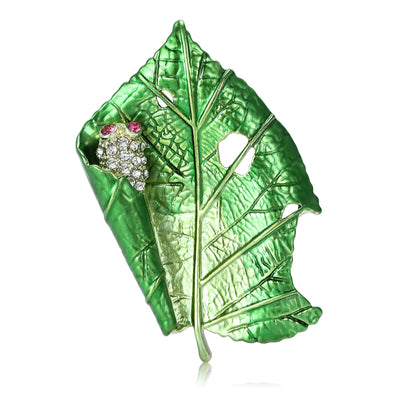Green Enamel Leaf brooch shown from the front