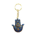 Blue Hamsa Hand Evil Eye Wood Keychain Gold Split Ring view 5