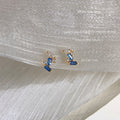 Gold Tone Aqua Blue Rectangle Stone Geometric Stud Earrings view 1