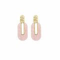 Pink Pearlescent Oval Drop Earrings Gold Hammered Stud Tops view 5