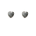 Black White Zebra Stripe Heart Stud Earrings Silver Rim view 5