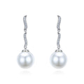 Silver Tone Long Chain Drop Earrings With Faux Pearls view 5