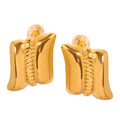 Gold Steel Twin Curve Stud Earrings Beaded Center Bar view 5