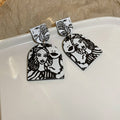 Black and White Abstract Face Portrait Stud Earrings view 6