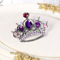 Red Purple Silver Tone Crown Openwork Crystal Metal Brooch Pin view 3