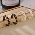 Bamboo Segment Enamel Hoop Earrings White Or Black Gold view 4