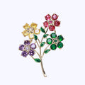 Zircon Four Flower Branch Brooch Silver Clear or Multicolor view 6