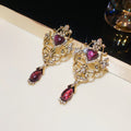 Ornate Purple Crystal Floral Teardrop Statement Earrings view 6