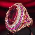 Rose Gold Large Red Oval Stone Multi Halo Cocktail Ring view 3