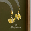 Gold Tone Yellow Resin And Clear Glass Cluster Hook Earrings view 4
