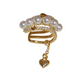 Gold Tone Crystal Pearl Heart Chain Clip Polished Metal Earring view 5