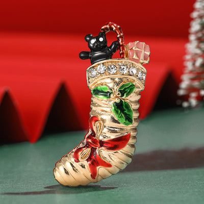 Christmas stocking brooch shown from the front