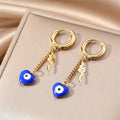 Gold Heart Evil Eye Chain Huggie Earrings 4 Styles view 3