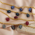 Gold Rope Chain Necklace Three Oval Stone Drop Pendants view 3