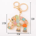 Multicolor Cat Eye Stone Elephant Keychain Gold Metal Charm view 2