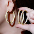 Large Oval Pave Hoop Earrings In Gold And Silver Tones view 6