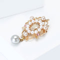 Ornate Pearl Teardrop Brooch With Hanging Gray Pearl view 2