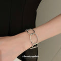 Rounded Oval Link Open Cuff Bracelet In Silver Tone Or Gold Tone view 1