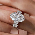 Oversized Oval Solitaire Three-Stone Ring In Silver Tone view 2