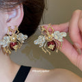 Gold Bee Ladybug Crystal Insect Necklace and Stud Earrings view 3