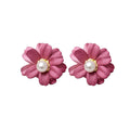 Fabric Daisy Pearl Stud Earrings in Seven Colors With Decorative Details view 5