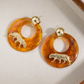 Amber Look Open Disc Gold Tiger Statement Stud Earrings view 4
