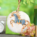 Crystal Coin Horse Keychains with Faux Fur Pompoms and Plain Options view 12