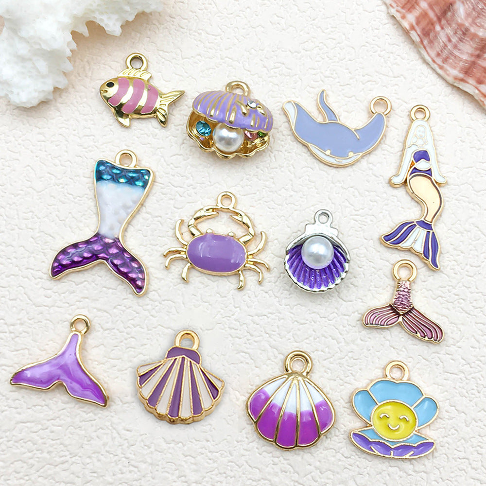 Purple Enamel Zinc Alloy Shell Conch Starfish Ocean Scallop Shell Charm Pendants for DIY Jewelry Making