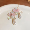 Pink Floral Pearl Teardrop Earrings For Women Jewelry view 6