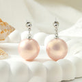 White Pearl Look Ball Silver Tone Dangle Stud Earrings view 4