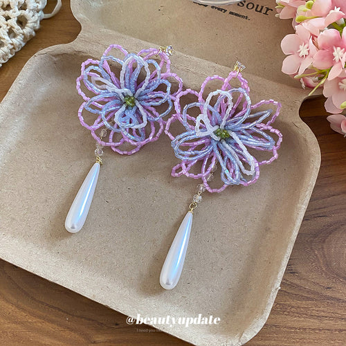 Close view of the earrings on a display