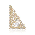Rhinestone Triangle Pearl Brooch Filigree Corner Pin view 1