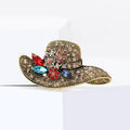 Crystal Cowboy Hat Brooch With Faceted Crystals And Polished Metal Details view 4