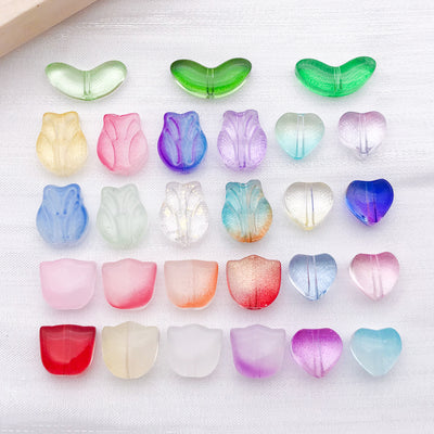 Colorful assorted shape beads arranged on a light background