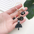 Black Dress Crown Heart and Heel Charm Keychain with Metal Hardware view 4
