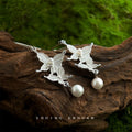 Silver Double Butterfly Drop Earrings Pearl Pink White view 4