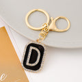 Rhinestone Initial Letter Keychain Black Enamel Gold Tone Tag view 9