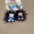 Bow Bear and Faux Fur Pom Pom Earrings in Four Colors view 8
