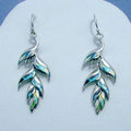Silver Tone Blue Green Enamel Layered Leaf Drop Earrings view 2