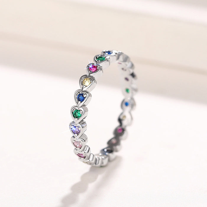 Multicolor Heart Stone Eternity Band In Silver Tone