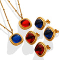 Cushion Crystal Pendant Necklace Stud Earrings Red Blue view 5