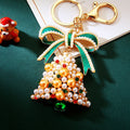 Pearl Christmas Tree Keychains With Red or Green Enamel Bows view 3