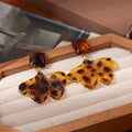 Amber Leopard Pattern Ginkgo Leaf Mismatched Stud Earrings view 6