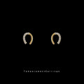 Mini Gold-Tone U-Shape Horseshoe Stud Earrings Stones view 3